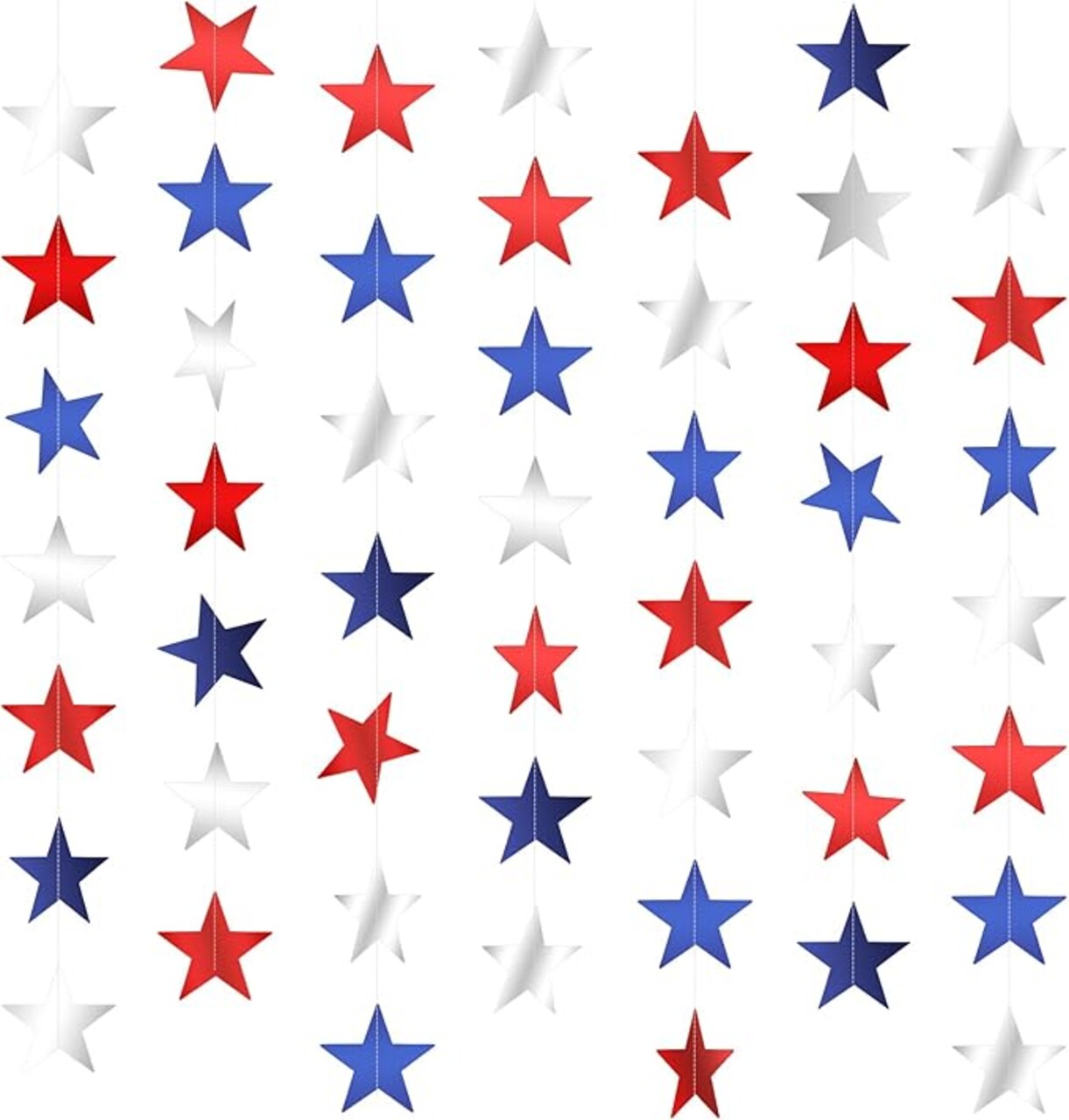 Red White and Blue Star Garland Banner, 66 Feet Patriotic Star Hanging Streamer 4th of July Banner Star Backdrop Decor for 4th Fourth of July Independence Memorial Veterans Labor Day Party Decorations